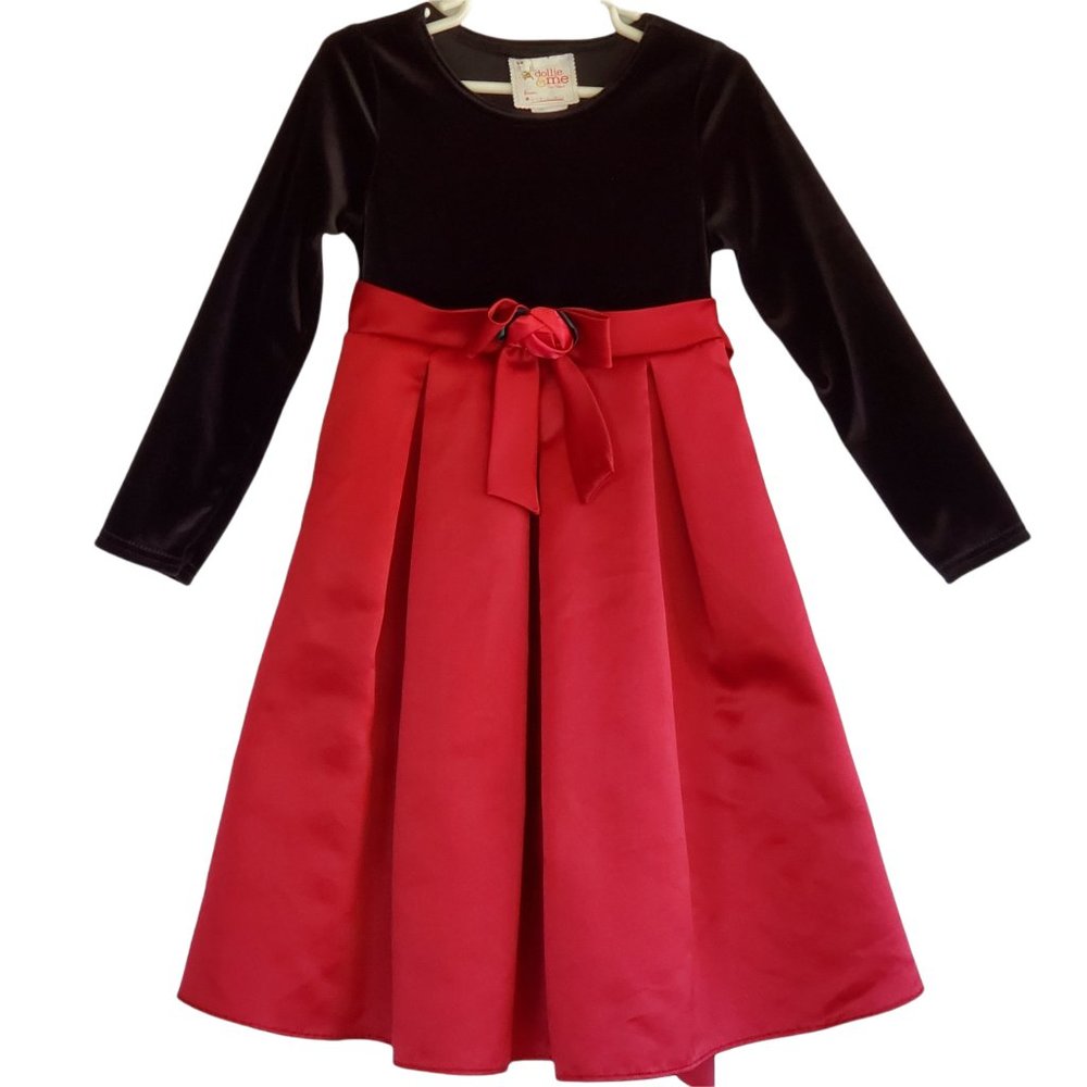 Dollie & Me Black Red Fancy Party Flared Swing Dress Girls 6 Lined Long Sleeve